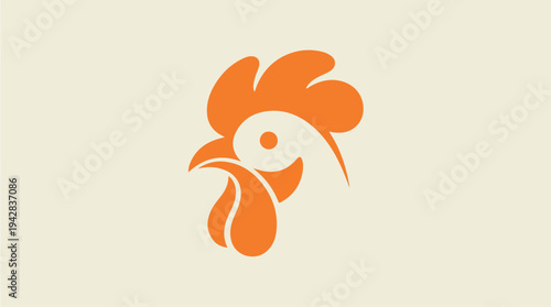 Minimalist Orange Chicken Head Logo Design.