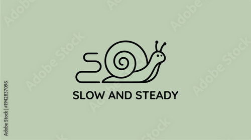 Minimalist Snail Logo with Slow and Steady Text.