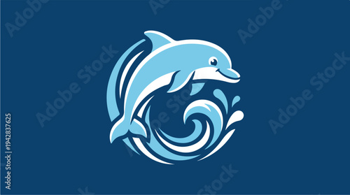 Playful Dolphin Leaping Through Waves Illustration.