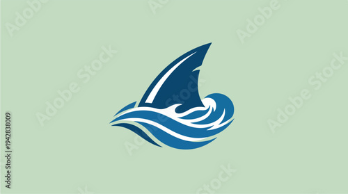 Shark Fin Emerging From Blue Waves Logo Design.