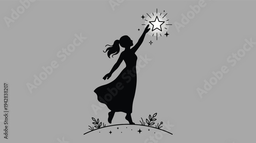 Silhouette of a Woman Reaching for a Star.