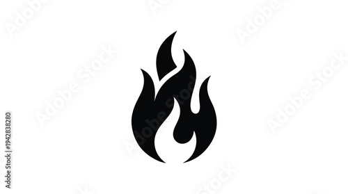Simple Black Flame Icon on White Background.