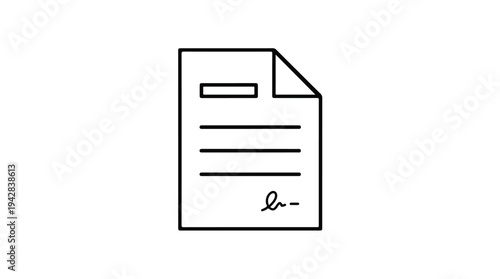 Simple Line Drawing of a Document with Signature.