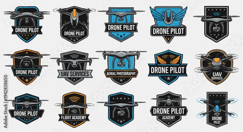 Drone Pilot Emblem Collection Set.