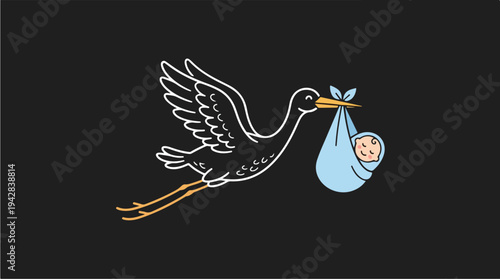Stork Delivering a Newborn Baby in a Bundle.