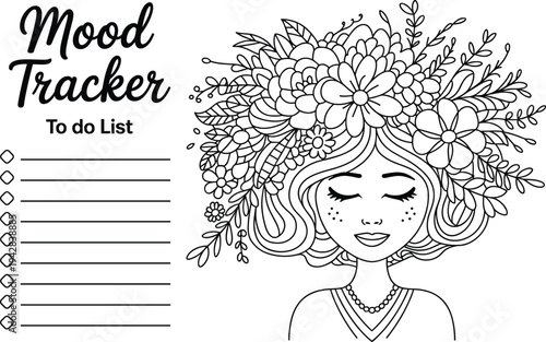 Woman with floral crown and mood tracker to do list