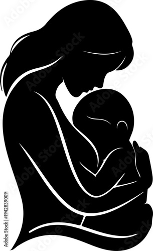 A mother tenderly holds and kisses her sleeping baby close.