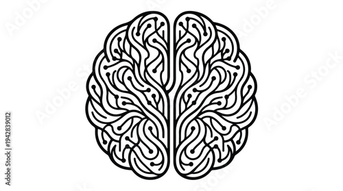 Stylized Black and White Brain Illustration with Neural Network Connections.