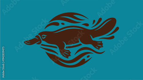 Stylized Illustration of a Platypus Swimming in Water.