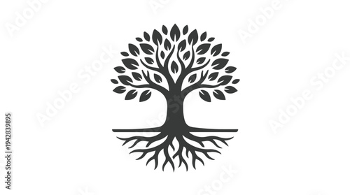 Stylized Tree of Life Silhouette with Deep Roots.