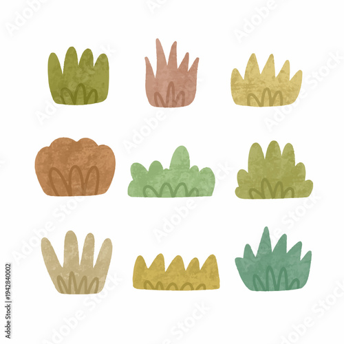 colorful illustration of grass, bush and leaf clip art for background, wallpaper, card design