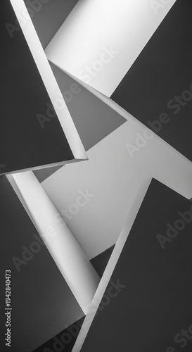inimalist architectural shapes play with light and depth in a modern space.