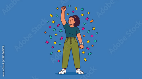 Woman Celebrating Success with Confetti.