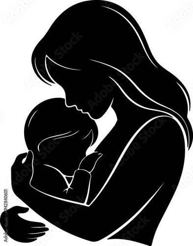 Mother tenderly holds and kisses her sleeping baby close