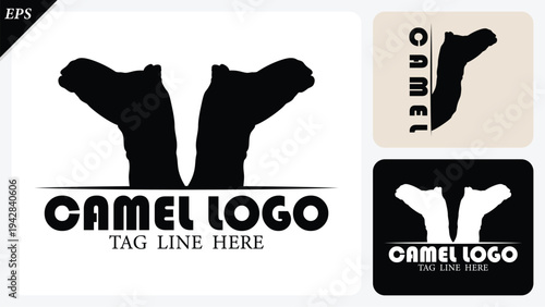Camel Silhouette icon with logo text. Simple vector illustration, black big camel logo icon, big camels strong power, camels sign and symbol nature. Ideal for logos, branding, icons, logo design use