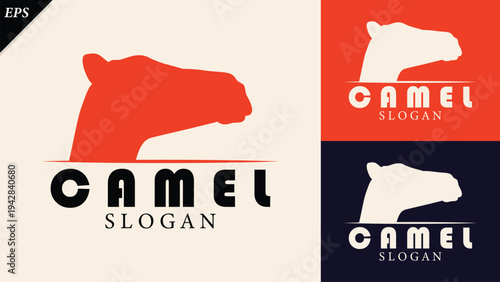 Camel Silhouette icon with logo text. Simple vector illustration, black big camel logo icon, big camels strong power, camels sign and symbol nature. Ideal for logos, branding, icons, logo design use
