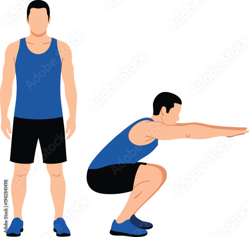Man Doing Squat Exercise Set - Male Fitness Workout Poses