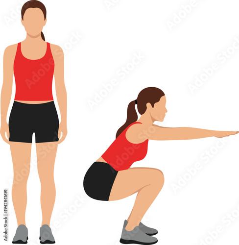  Fitness Girl Doing Squats - Leg Workout and Glutes Exercise Vector