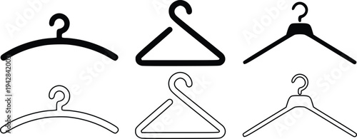 Clothes Hanger Icon Set Vector Illustration, Wardrobe Hanger Outline and Solid Icons Collection