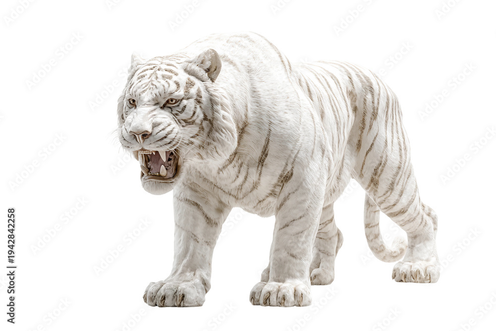 Obraz premium White tiger decorative sculpture for luxury home interiors isolated on transparent background
