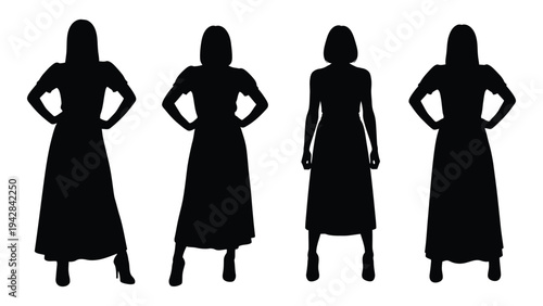 Four silhouetted women stand in a row each with hands on hips
