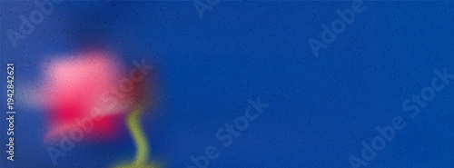 Smooth and blur rose flower on grain gradient background with space for text. Gentle red botanical on deep blue noisy gradation cover. Vector soft focus wildflower on liquid backdrop. Blurred template