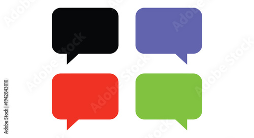 Four colorful speech bubbles in black blue red and green are displayed