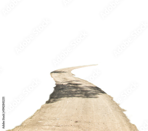 Cuadro en lienzo A winding rural dirt road in perspective, cut out against a transparent background for tourism, travel, adventure, and off-road design