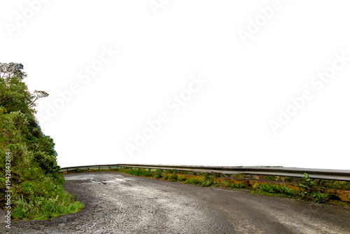A winding rural Brazilian highway in perspective, silhouetted against a transparent background to convey concepts of travel, freedom, and logistics.