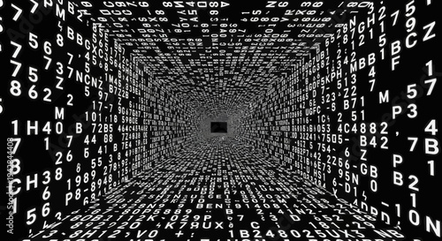Digital tunnel with binary code, data visualization, futuristic technology background
