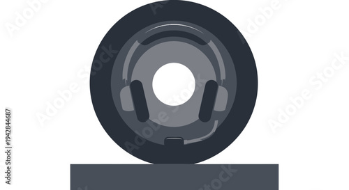 Headphones on vinyl record, music concept