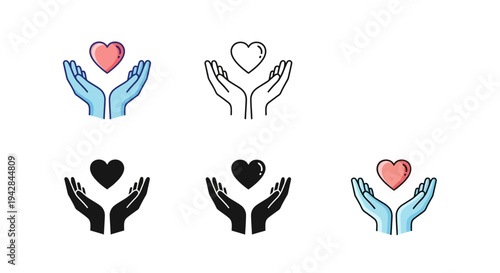 heart hands icons set, love and care symbols