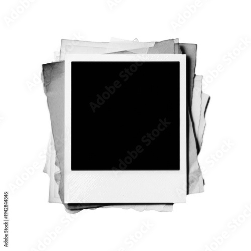 Obraz na płótnie Black and white halftone illustration of a blank instant photo frame stack