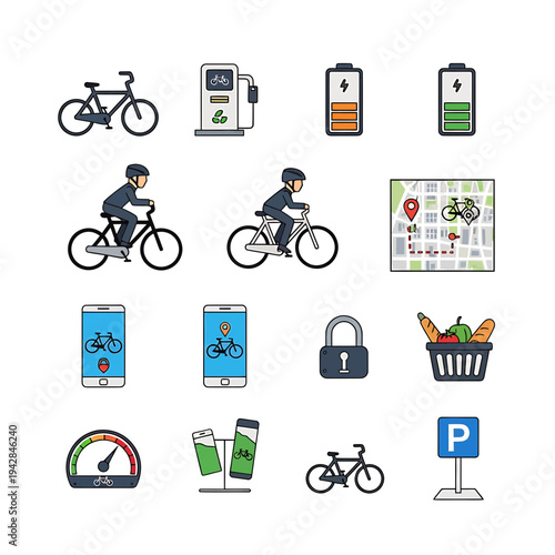 Bike-Sharing & E-Mobility Service Color Icon Pack

