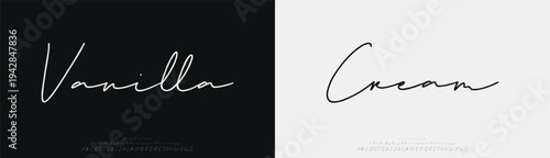 Vanilla Cream, Script luxury wedding alphabet letters font with tails. Typography elegant classic serif fonts and number decorative vintage retro concept for logo branding. vector illustration
