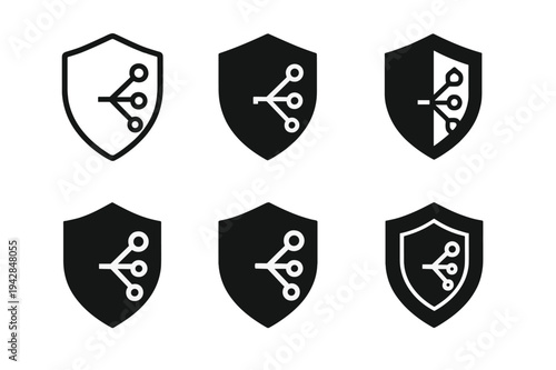 Ethical Hacking Logos. Ethical hacking for business security. Icon set. Set Logo of Ethical hacking for business security: penetration test shield. harmonious