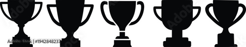 Trophy Cup Icon Set Vector Illustration, Award Winner Trophy Silhouette Collection, Champion Prize Cup Symbols Isolated on White Background