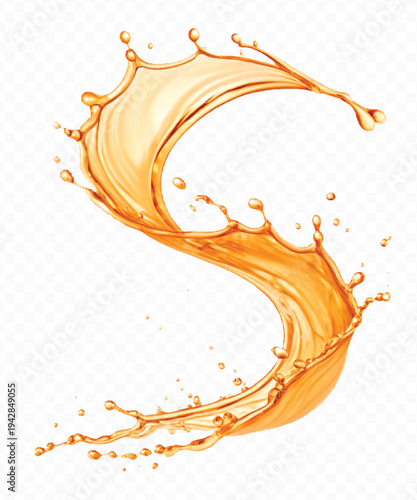abstract 3d orange juice or liquid oil splashes in different  style isolated on transparent background