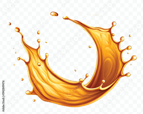 abstract 3d orange juice or liquid oil splashes in different  style isolated on transparent background