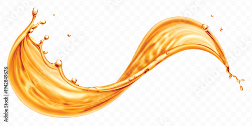 abstract 3d orange juice or liquid oil splashes in different  style isolated on transparent background