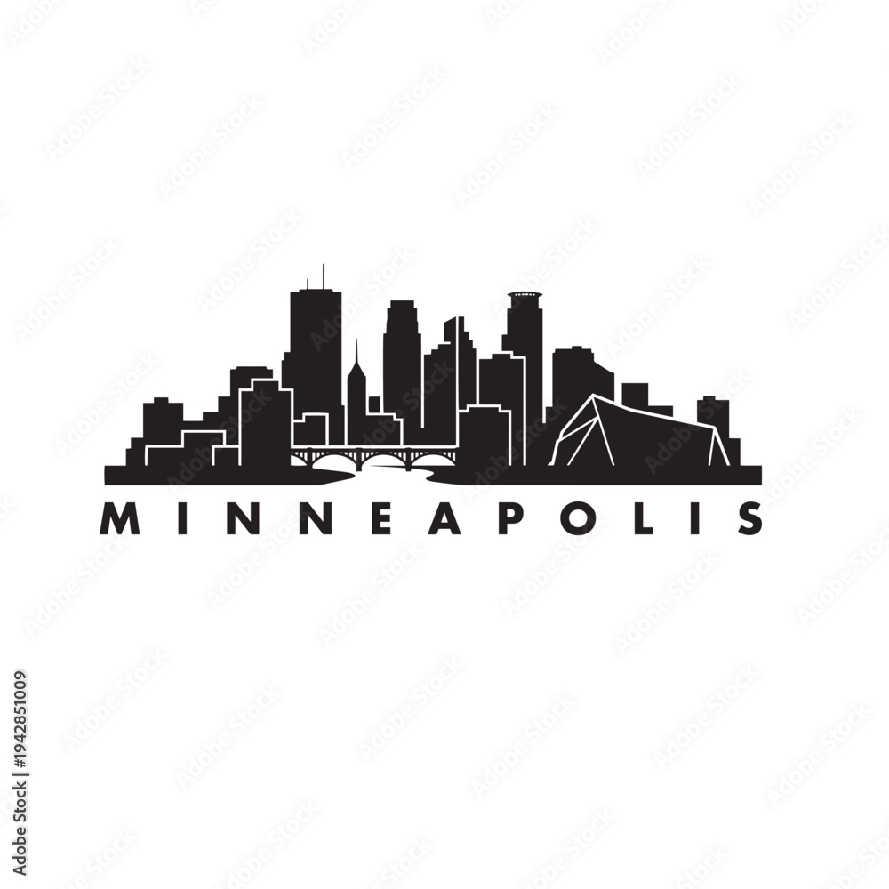 Obraz premium Minneapolis Skyline Silhouette – Minimal Cityscape Vector Icon