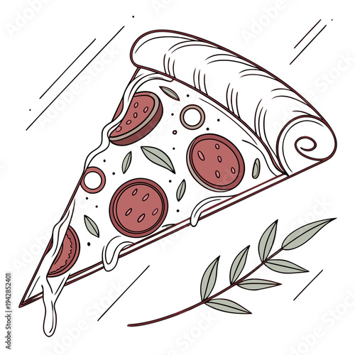 Delicious slice of pepperoni pizza with melting cheese