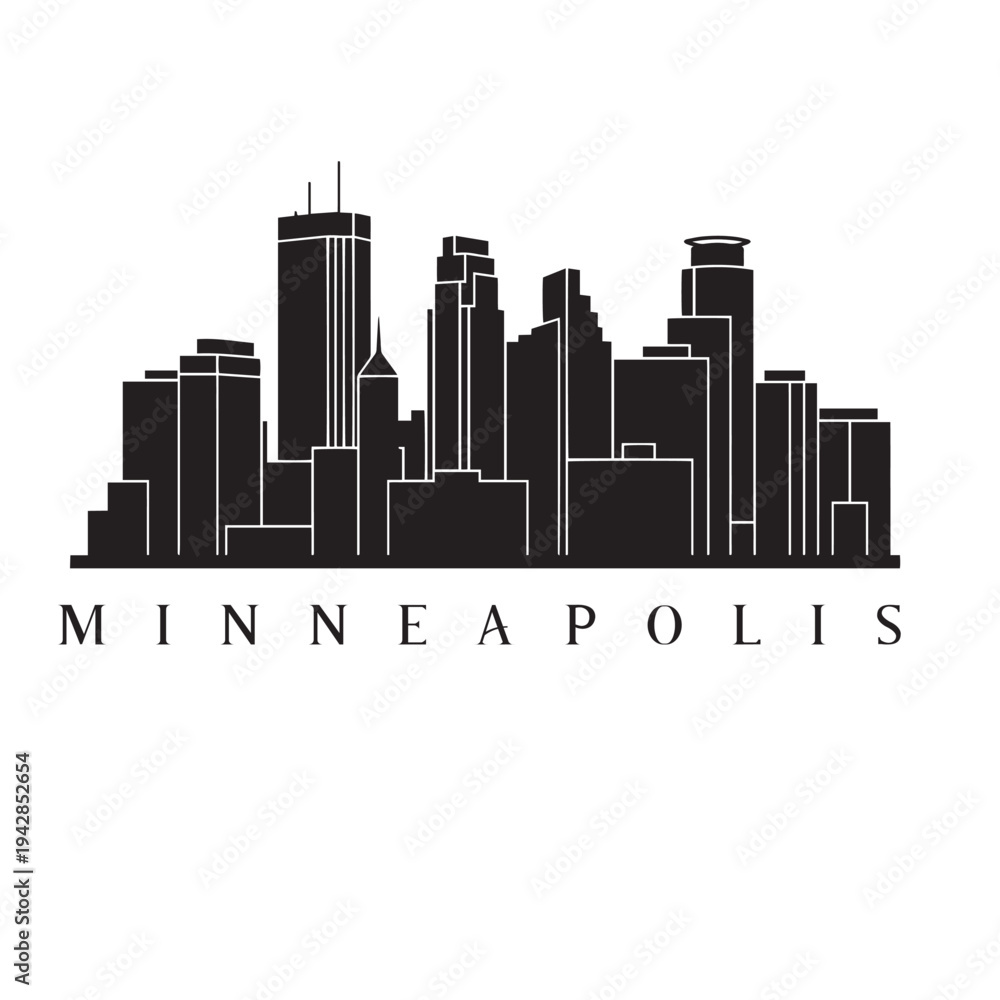Obraz premium Minneapolis Skyline Silhouette – Minimal Cityscape Vector Icon