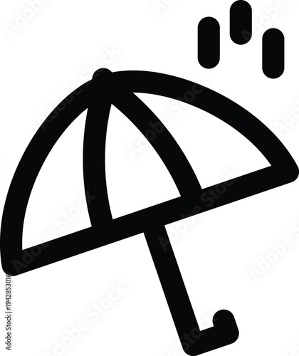 Tilted umbrella with falling rain drops