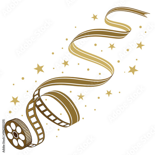 Golden film strip icon with stars, vector illustration