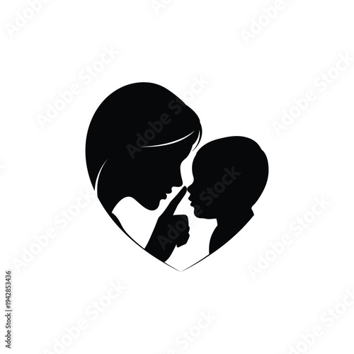 A silhouette of a mother and baby sharing a tender moment within a heart shaped design