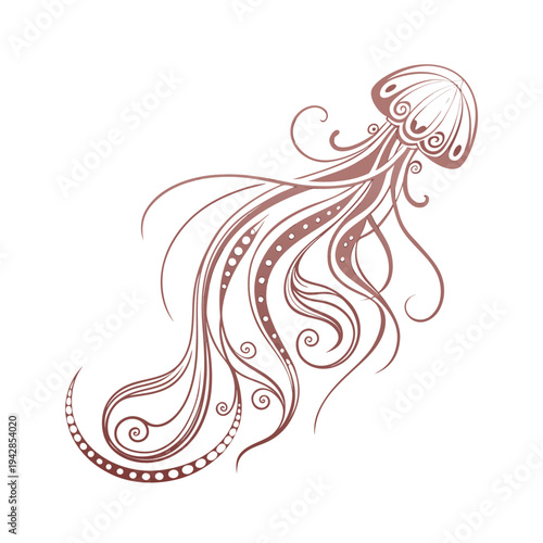 Vector illustration of a red jellyfish with swirling tentacles