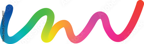A vibrant, flowing, multicolored wave-like line graphic, symbolizing movement, energy, and creativity, with a rainbow gradient of colors from blue to red, perfect for diverse design applications