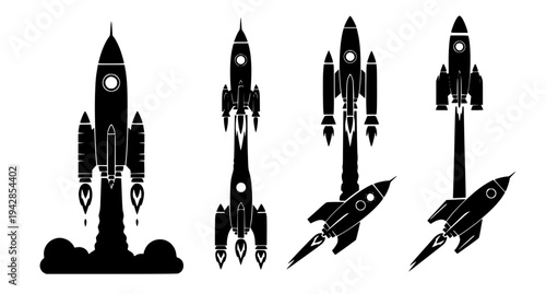 Rocket launch silhouette vector set space travel icons EPS 10