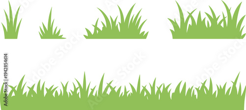 Green grass silhouette vector set, meadow lawn borders, and nature field elements for landscape garden design projects